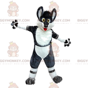 Gekke en leuke zwart-witte wolf BIGGYMONKEY™ mascottekostuum -