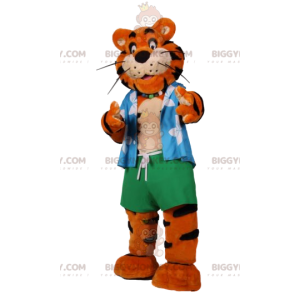 Costume de mascotte BIGGYMONKEY™ de tigre en tenue de plage -