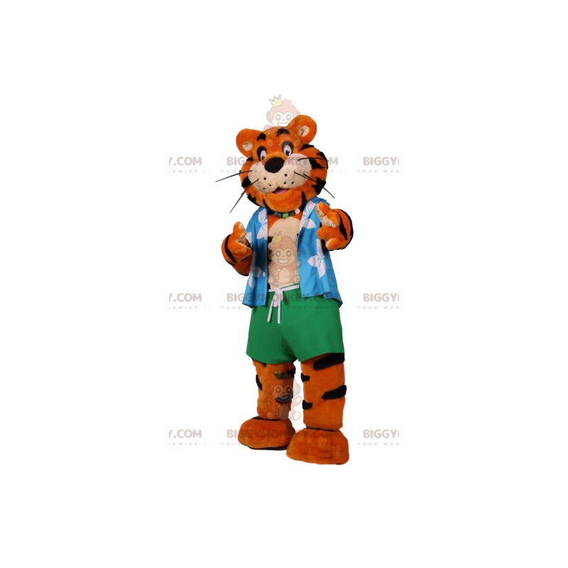 Costume de mascotte BIGGYMONKEY™ de tigre en tenue de plage -