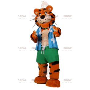Traje de mascote Tiger BIGGYMONKEY™ em roupa de praia –