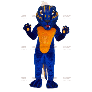 Traje de mascote BIGGYMONKEY™ de leopardo azul e amarelo feroz