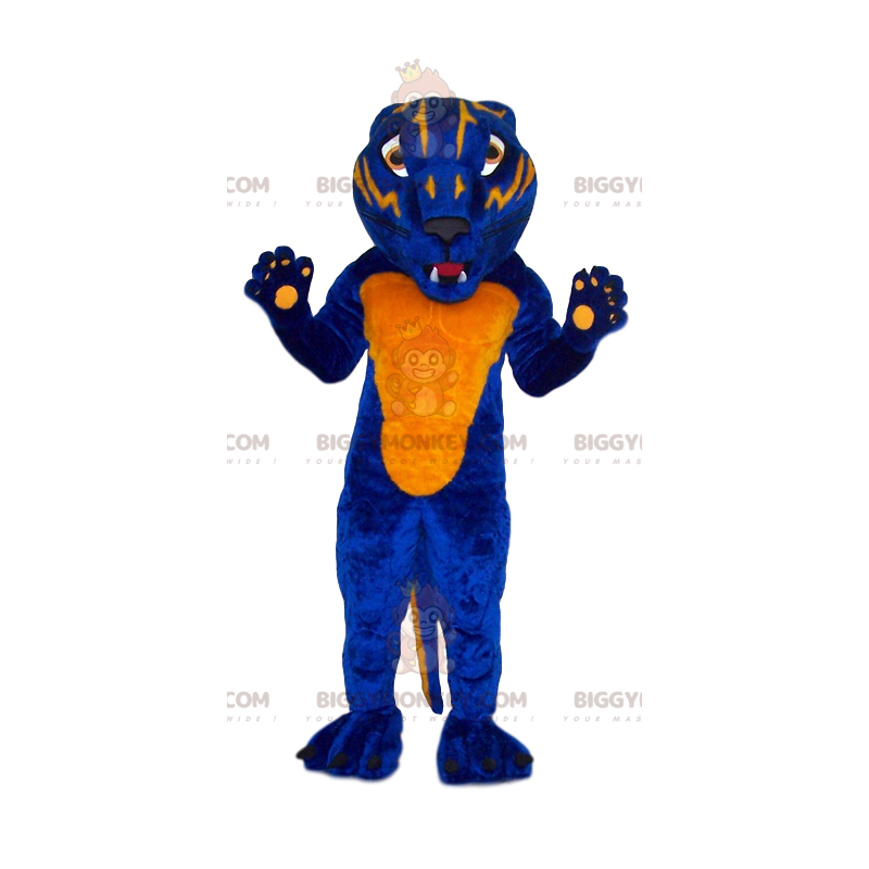Costume mascotte BIGGYMONKEY™ leopardo blu e giallo feroce -