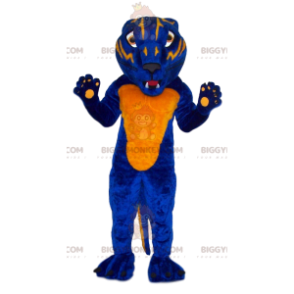 Traje de mascote BIGGYMONKEY™ de leopardo azul e amarelo feroz