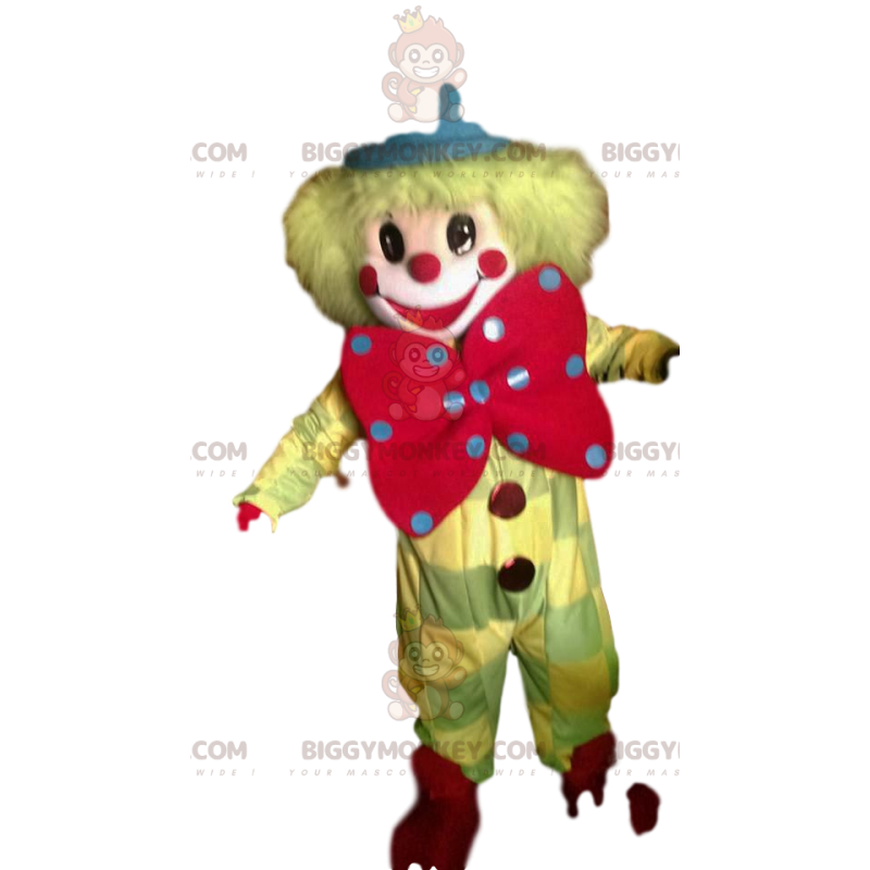 BIGGYMONKEY™ mascottekostuum gele clown met grote rode strik -