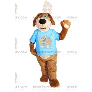 Kostium maskotki śmieszny brązowy pies BIGGYMONKEY™ z niebieską
