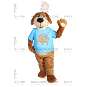 Sjovt brun hund BIGGYMONKEY™ maskotkostume med blå T-shirt -