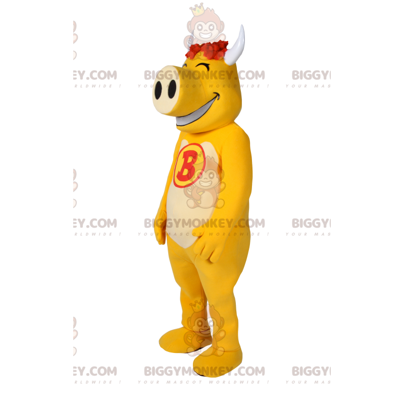 Costume da mascotte BIGGYMONKEY™ di maiale giallo molto