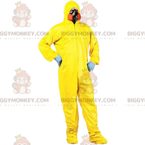 Προστατευτική κίτρινη στολή για άνδρα με μάσκα αερίων -