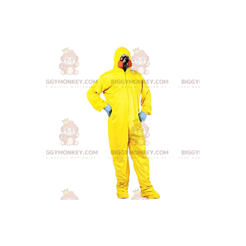 Ochronny żółty kombinezon dla mężczyzny z maską gazową -