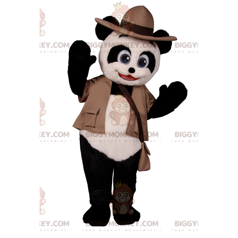 Panda BIGGYMONKEY™ mascottekostuum met avonturieroutfit -