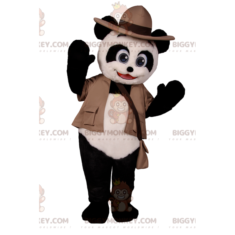 Panda BIGGYMONKEY™ maskotdräkt med äventyraroutfit -