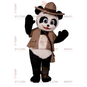 Disfraz de mascota Panda BIGGYMONKEY™ con atuendo de aventurero