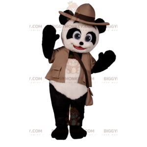 Traje de mascote Panda BIGGYMONKEY™ com roupa de aventureiro –