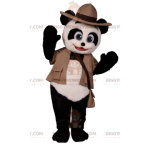 Kostium maskotki Panda BIGGYMONKEY™ ze strojem poszukiwacza