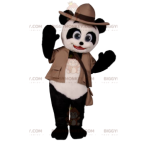 Traje de mascote Panda BIGGYMONKEY™ com roupa de aventureiro –