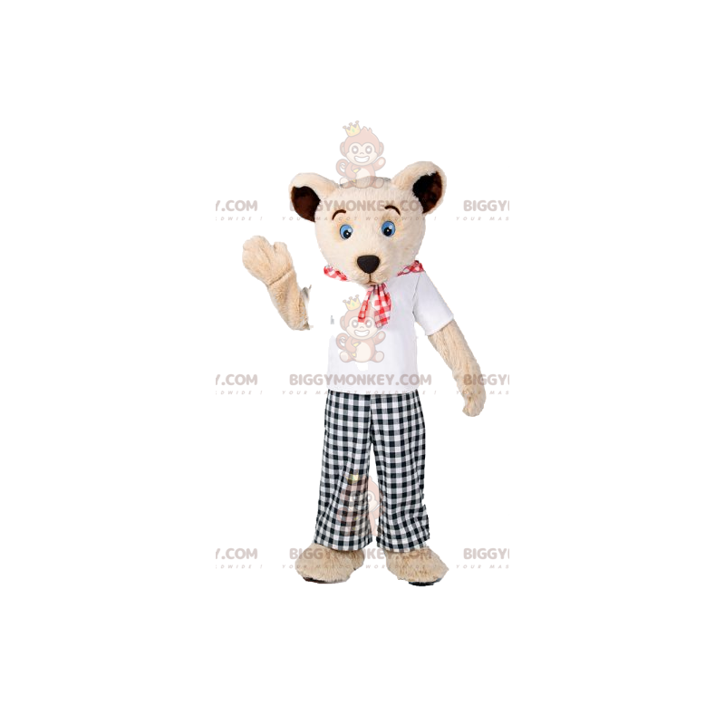 BIGGYMONKEY™ Bear Mascot Costume with Black and White Gingham