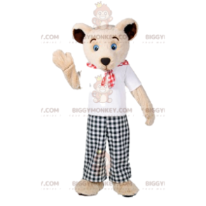 BIGGYMONKEY™ Bear Mascot Costume with Black and White Gingham