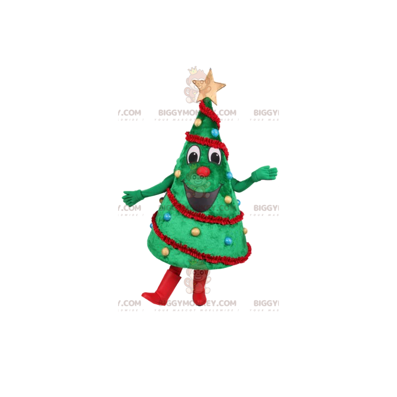 Kostým BIGGYMONKEY™ Maskot Zelený strom s vánoční ozdobou –