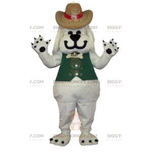 BIGGYMONKEY™ Costume da mascotte cane bianco stile cowboy -