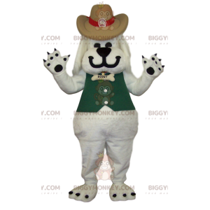 BIGGYMONKEY™ Weißes Hundemaskottchen-Kostüm im Cowboy-Stil -