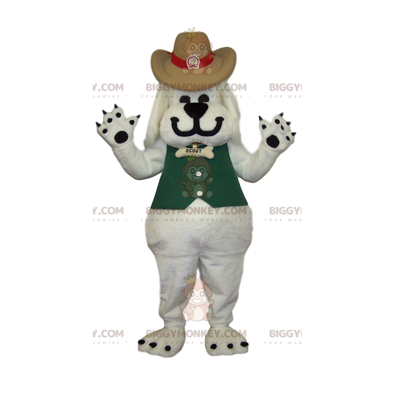 BIGGYMONKEY™ Weißes Hundemaskottchen-Kostüm im Cowboy-Stil -