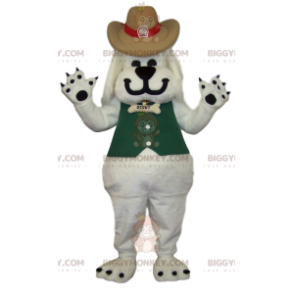 BIGGYMONKEY™ Costume da mascotte cane bianco stile cowboy -