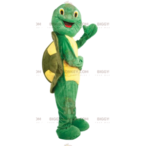 Costume de mascotte BIGGYMONKEY™ de tortue jaune et verte super