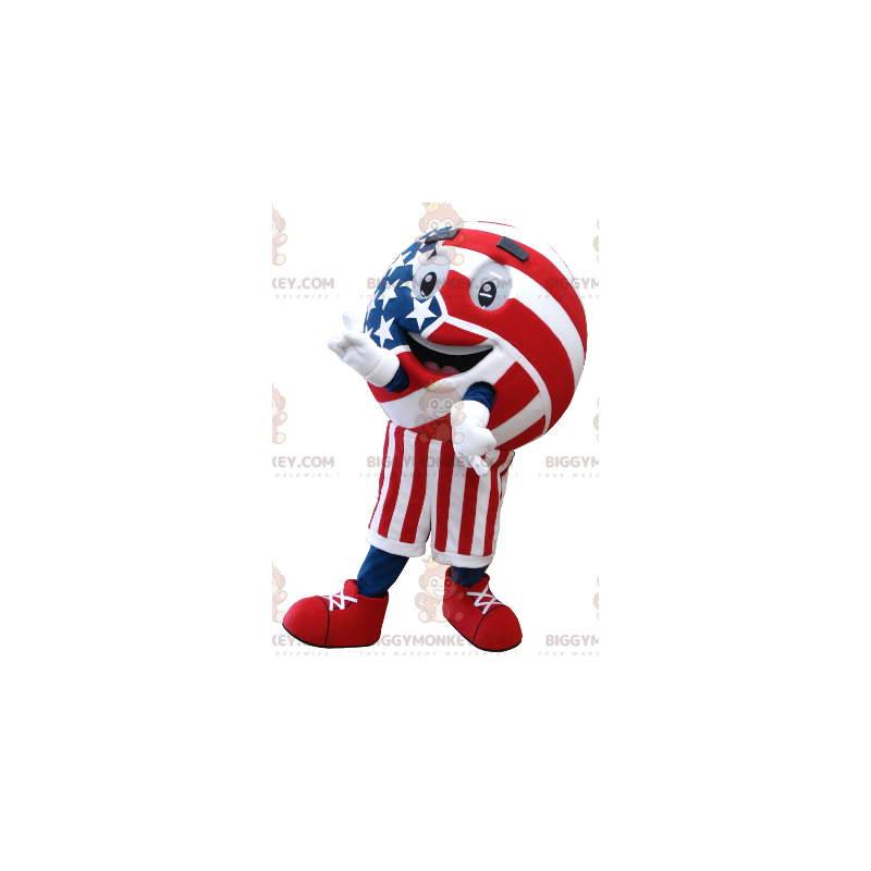 Fantasia de mascote BIGGYMONKEY™ com balão vermelho e branco