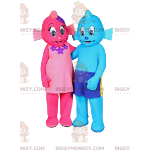 Twee BIGGYMONKEY's roze en blauwe Fishman-mascotte -