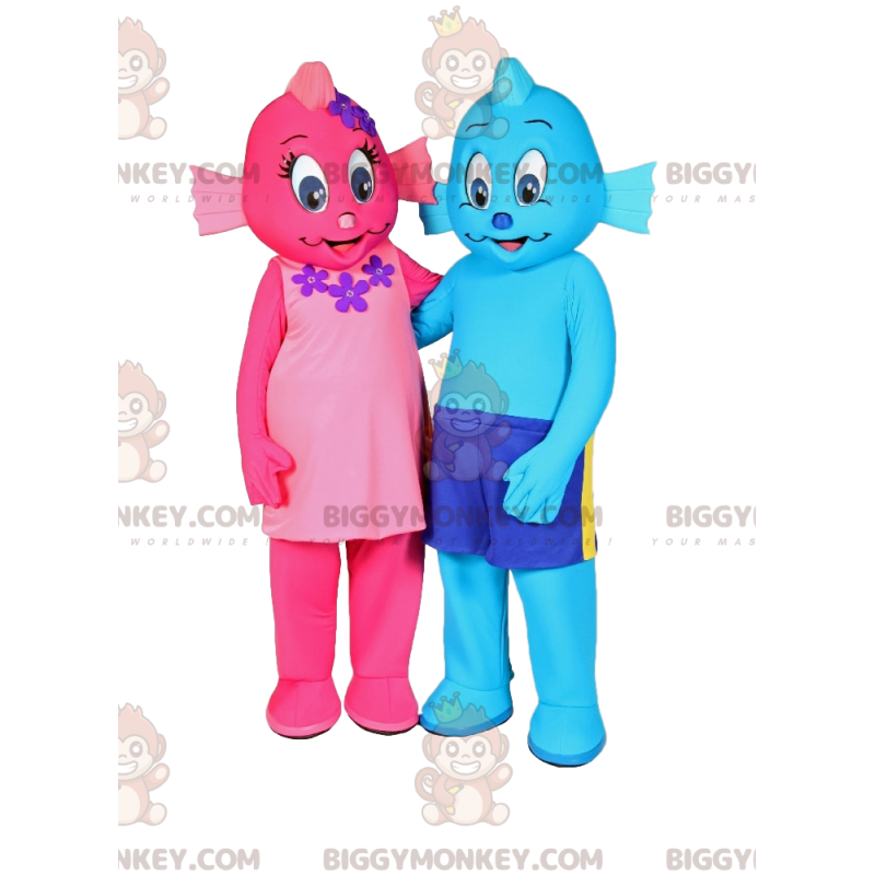 Dois Mascote Homem-Peixe Rosa e Azul do BIGGYMONKEY™s –