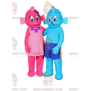 Deux mascotte BIGGYMONKEY™ de bonhomme-poisson rose et bleu -