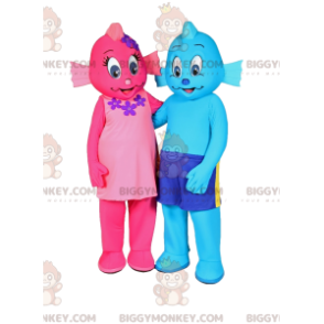 Due mascotte uomo pesce rosa e blu di BIGGYMONKEY™ -