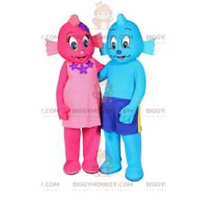 Kaksi BIGGYMONKEY™s Pink and Blue Fishman maskottia -