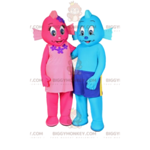 Dois Mascote Homem-Peixe Rosa e Azul do BIGGYMONKEY™s –