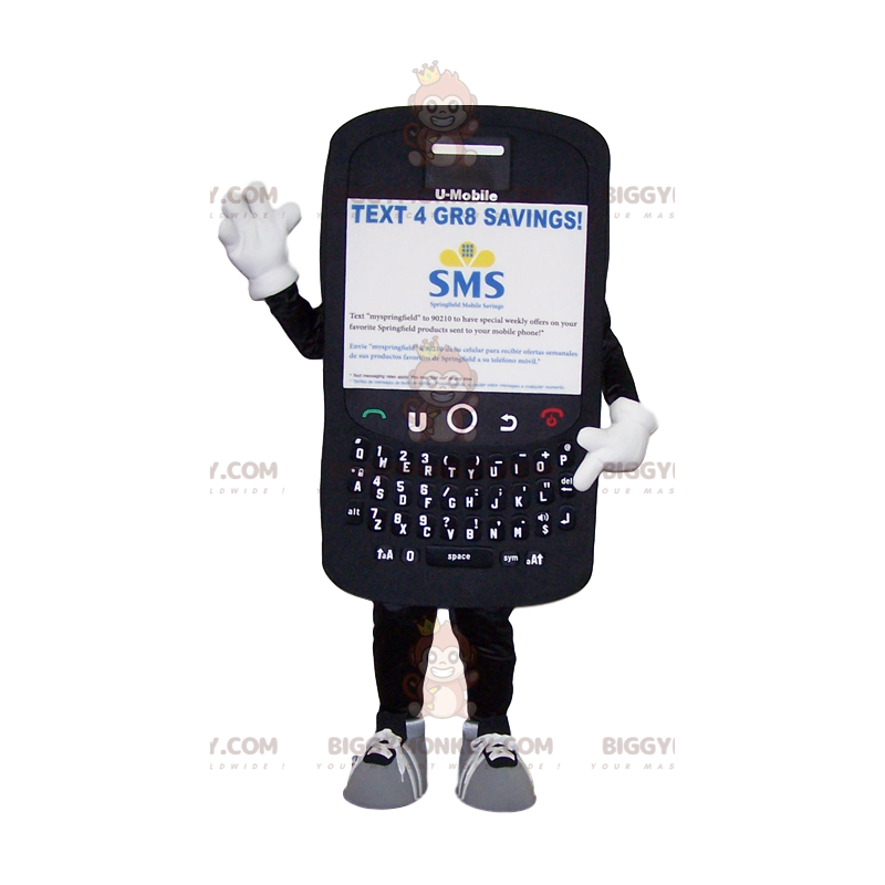 Disfraz de mascota BIGGYMONKEY™ con teléfono móvil negro