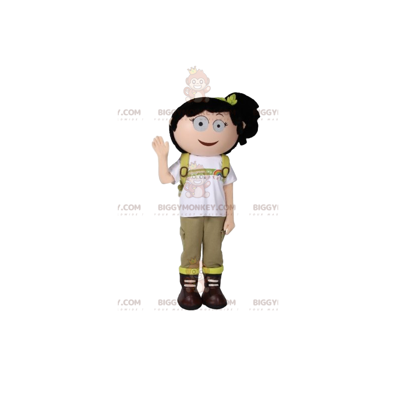 Kostým maskota Little Adventure Girl BIGGYMONKEY™ s batohem –