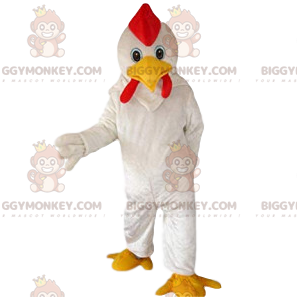 BIGGYMONKEY™ Mascot Costume White Super Chicken and Red Crest -