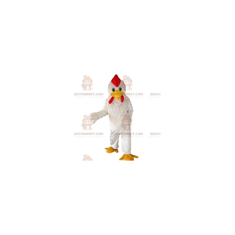 BIGGYMONKEY™ Mascot Costume White Super Chicken and Red Crest -