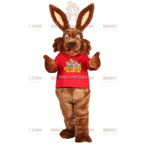 Kostium maskotka brązowy króliczek BIGGYMONKEY™ i czerwona