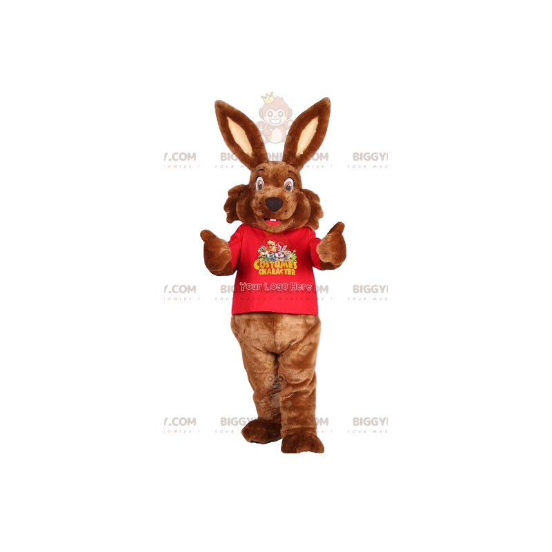 Brown Bunny BIGGYMONKEY™ maskotkostume og rød trøje -