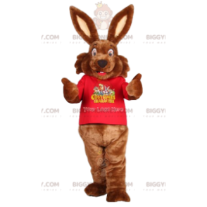 Brown Bunny BIGGYMONKEY™ Maskottchen-Kostüm und rotes Trikot -