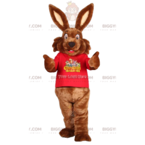 Bruin konijn BIGGYMONKEY™ mascottekostuum & rode trui -