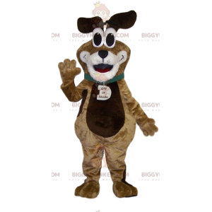 Traje de mascote BIGGYMONKEY™ de cachorro marrom e branco muito