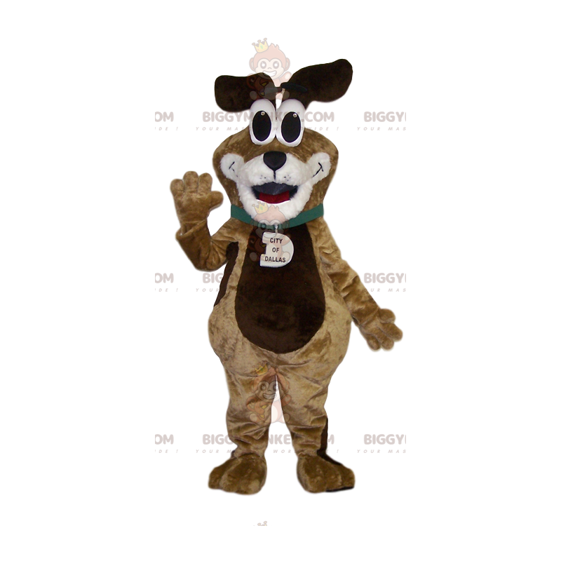 Meget sjov brun og hvid hund BIGGYMONKEY™ maskot kostume -