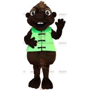 BIGGYMONKEY™ Bever mascottekostuum met groen vest -