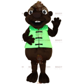 BIGGYMONKEY™ Bever mascottekostuum met groen vest -