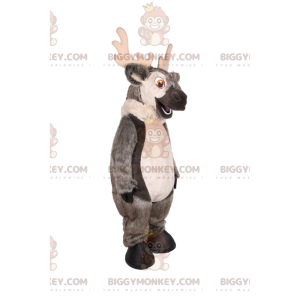 Traje de mascote de rena cinza grande e sorridente BIGGYMONKEY™