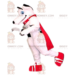 BIGGYMONKEY™ Costume da mascotte cane bianco con mantello rosso