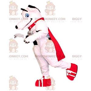 Στολή μασκότ λευκού σκύλου BIGGYMONKEY™ με κόκκινη κάπα -