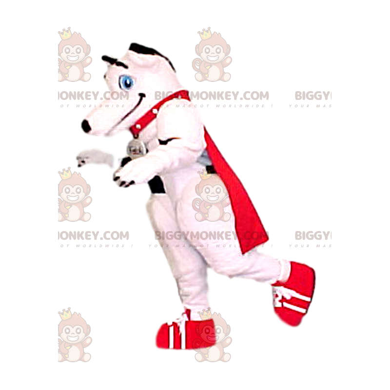 BIGGYMONKEY™ Weißes Hundemaskottchen-Kostüm mit rotem Umhang -